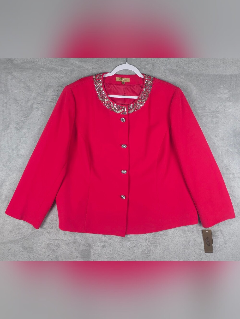 NWT Kasper Evening Beaded Collar Blazer Jacket Red 22W Plus Holiday MSRP $320